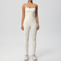 Ready-to-ship, solid color, nude-feel, double-sided brushed, racerback, form-fitting activewear yoga set – perfect for running and fitness. two-piece set