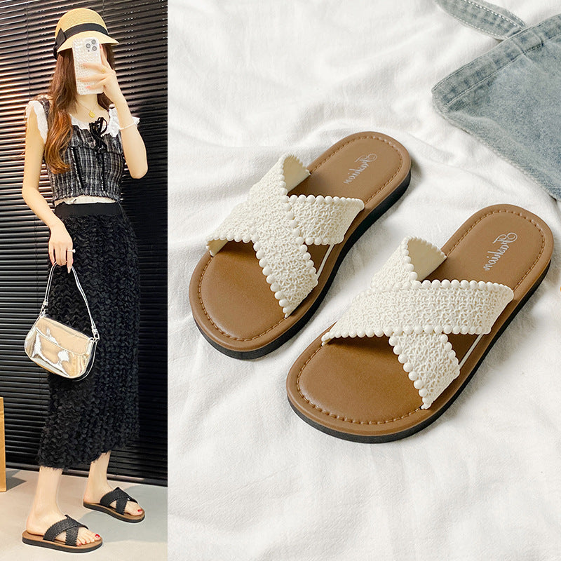Summernew arrivaloutwear fairy bohemia sandals women's vacation imitation cut outcasual soft flats beach beach shoes