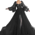spring/summer new arrivals: european and american style one-shoulder mesh long-sleeve dress - wedding gown/large swing maxi dress