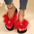 Wish cross-border 2024 european and american new women's shoes high heel thong sandals furry flip-flops plus size wholesale
