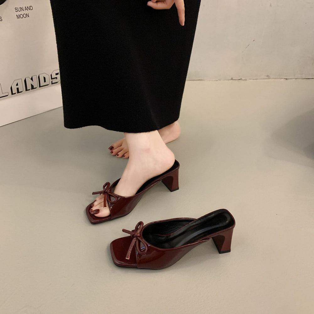 French bow chunky heel sandals - women's summer 2025 new collection - plus size open toe heels for export
