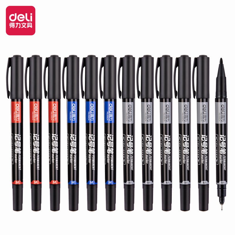 Deli double-ended marker, black oil-based pen, hook pen, art-specific oil-based signature pen, double-ended pen wholesale