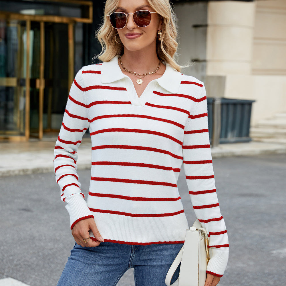 European and american cross-border e-commerce women's spring  new arrivals:  casual striped long-sleeve knit sweater top