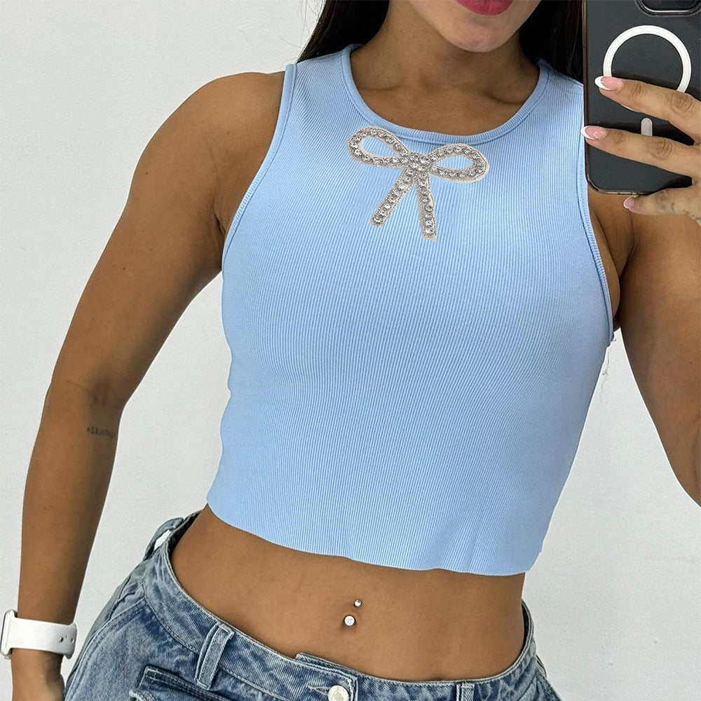 41304THG Freet 2024 Summer New Product Express Explosive Navel Slim Seam Drill European and American Small Vest Women
