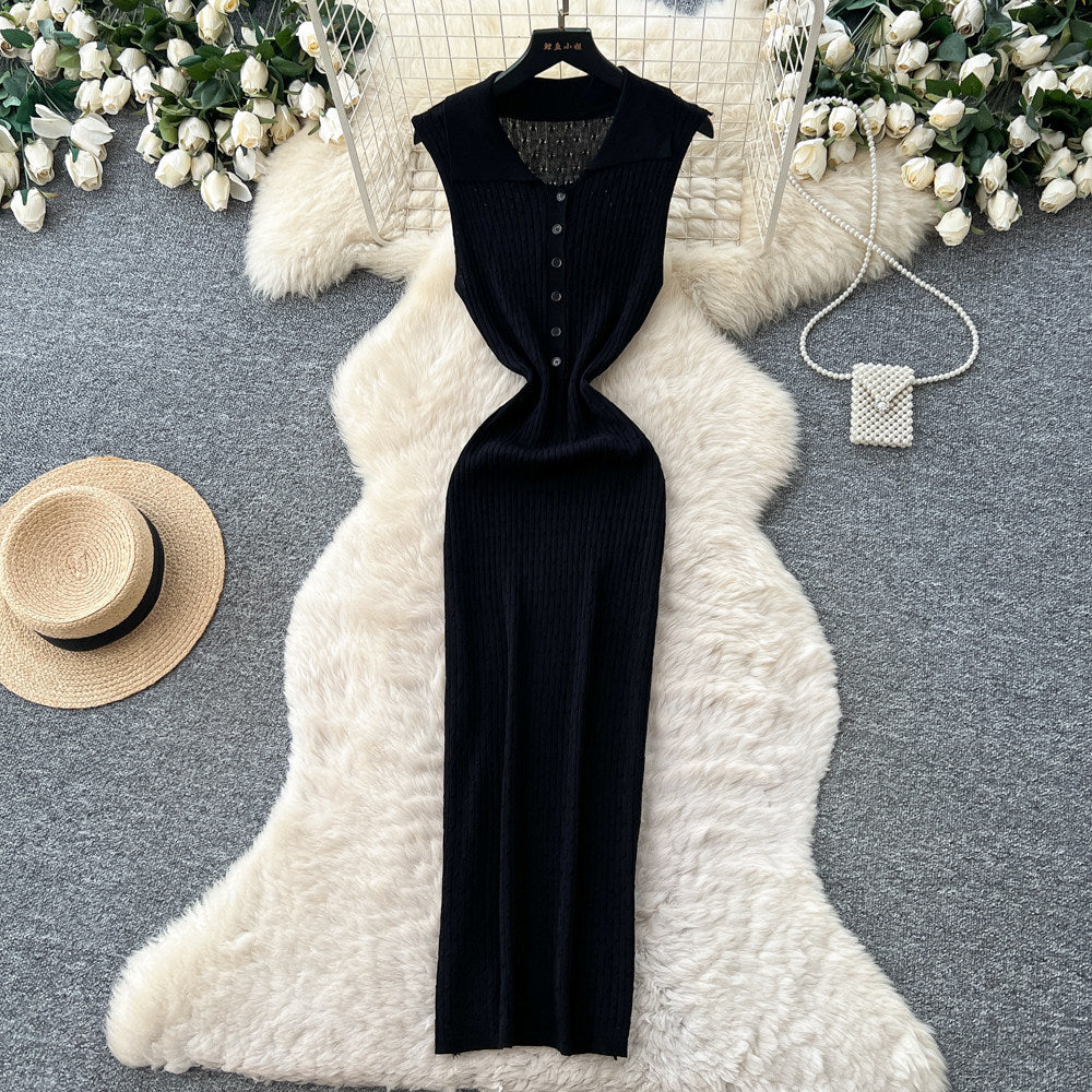 Pure desire style knitting sleeveless silmdress women's summer waist slimming look a-line long skirt goddess elegant skirt