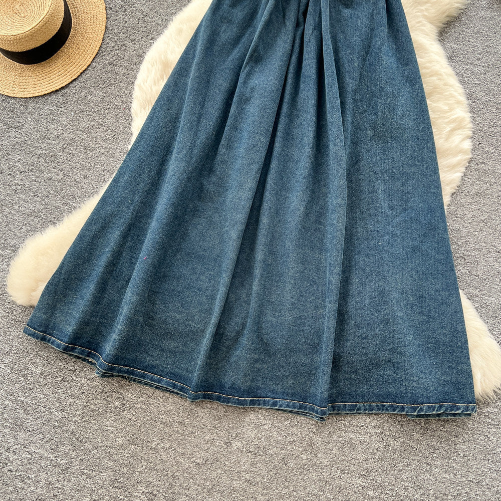 Korean style premium turn-down collar sleeveless denim dress - women's  summer collection - slimming, figure-flattering, versatile maxi dress