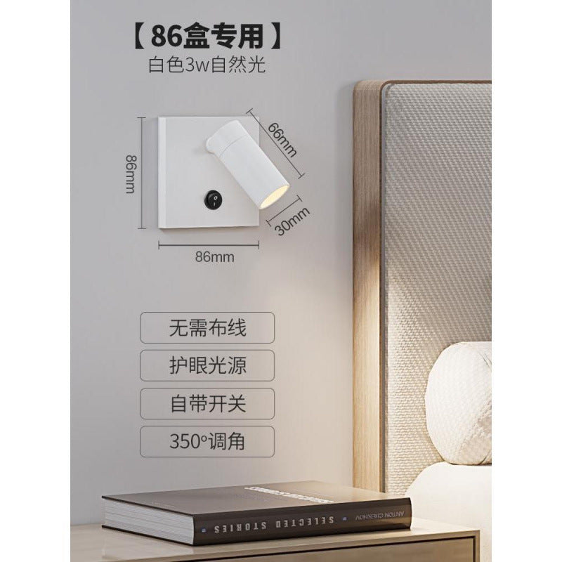 Modern 86-wire box bedroom hotel bedside reading light square bottom box socket switch modified wall spotlight