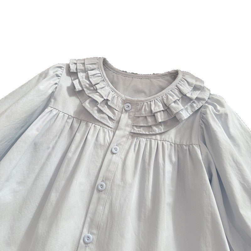 Spring new girls' long-sleeve lace collar shirt - trendy baby girl blouse, stylish kids' top, casual children's clothing