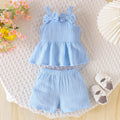 fashionsummernew arrivalbows suspender tops shorts cutesweet baby children's clothing suittwo-piece set