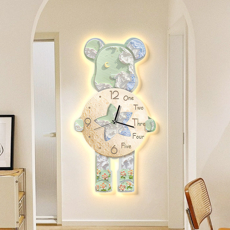 Violent Bear Clock Wall Clock Living Room Internet celebrity Modern Simplicity 2025 New Atmosphere Advanced Sense Creative Clock Wall Light
