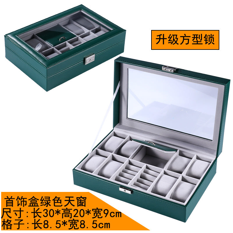 New double-layer 20-digit watch box with sunroof watch jewelry storage box bracelet box large-capacity watch collection box