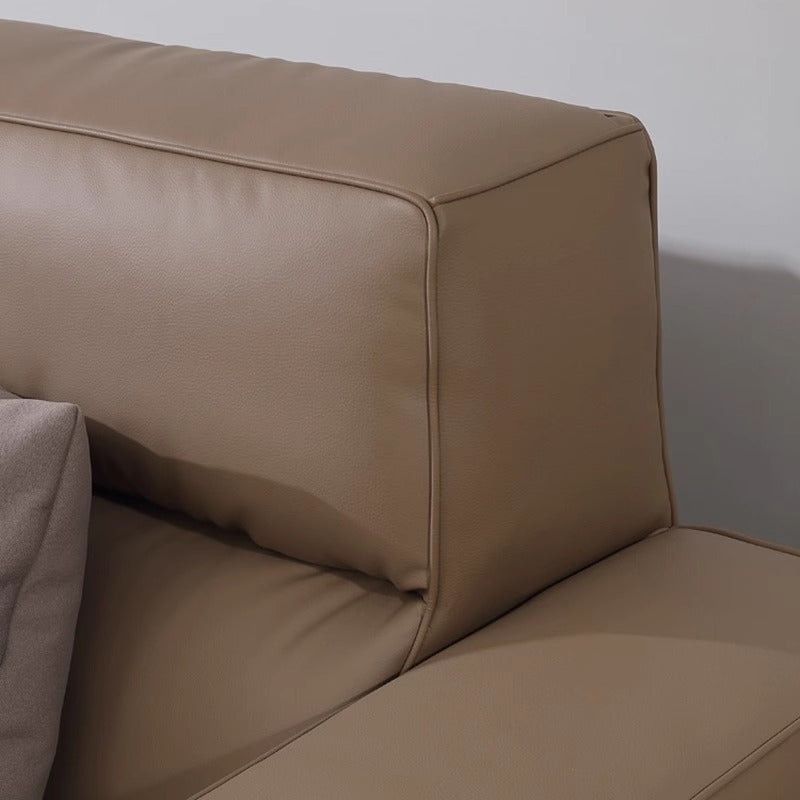 Italian normcore genuine leather sofa small apartment modern casual living room straight row high back tofu block sofa