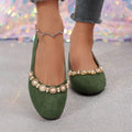 spring new fashion pearl rhinestone flat comfortable women's slip-on elegant low-cut versatile flats