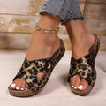 2025 summer new arrivals: women's chunky heel peep-toe cutout sandals - export quality, wedge heel, plus size, casual leopard print slippers