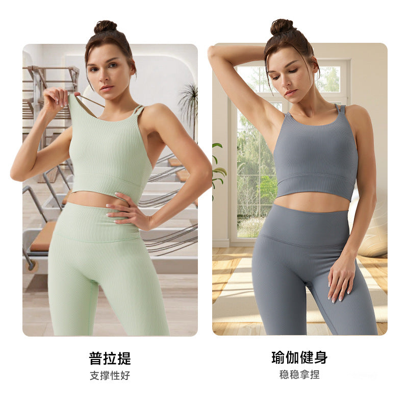Fashion cross-border environmental-friendly mid-length fitness vest cross shoulder strap high collar sports tops beautiful back sports vest intimates