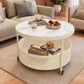 Cream style double-layer coffee table slate coffee table accessible luxury living room small apartment for home wheeled movable round table coffee table