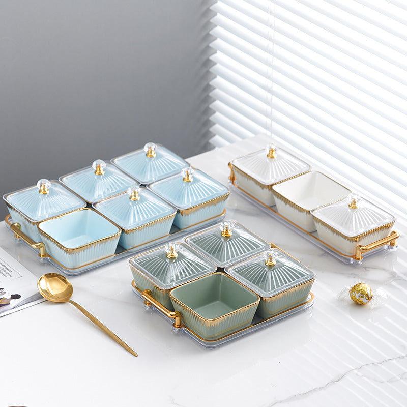 New arrival ceramic fruit plate living room high-looking dry fruit plate for homecandy plate moisture-proof covered snack plate wholesale
