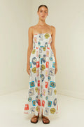 cross-border  women's new elegant high-waisted cotton linen printed camisole casual fashion dress