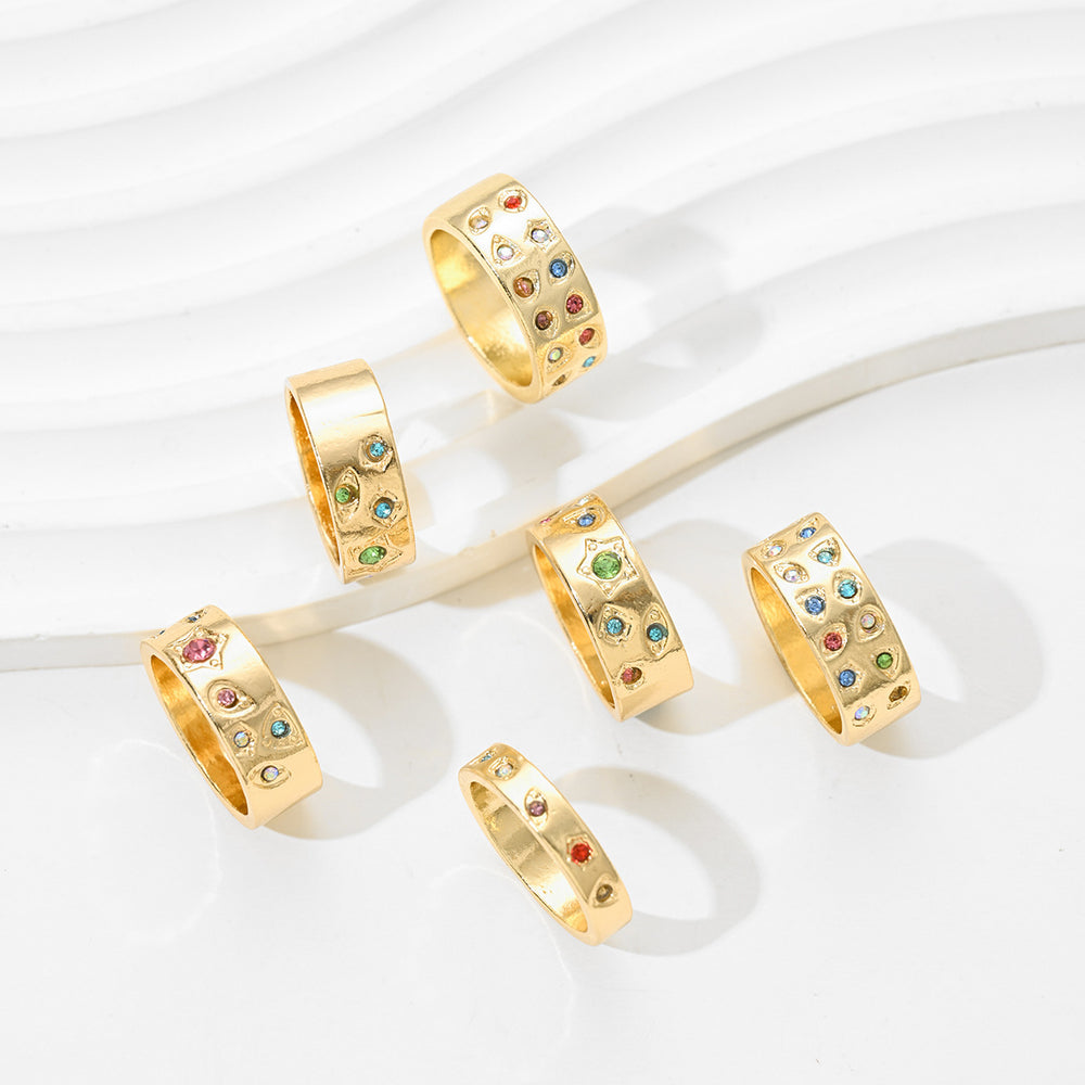 European and american cross-border colorful diamond-studded ring set for women - unique, irregular geometric star knuckle rings