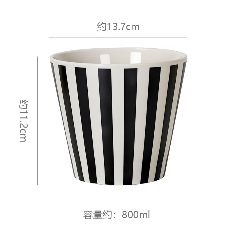 Minimalist hand-painted striped ceramic ice cream cone - creative & unique large-sized popcorn holder - home tableware storage container
