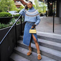 fall/winter high neck jacquard sweater - european & american retro color block ethnic style knit top - fashionable, loose fit, warm top