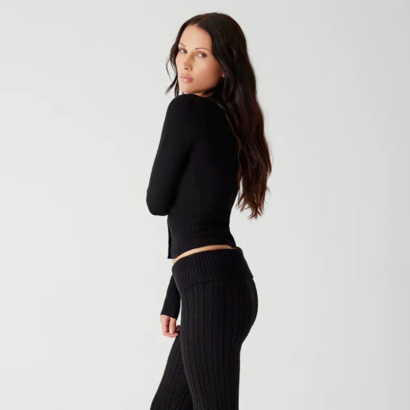 European and American  2023 winter new knitted sweater, sexy trend long-sleeved slim-fitting crew neck bottoming cardigan top