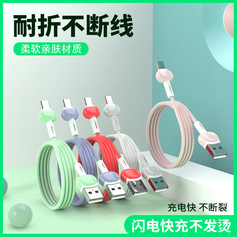 Liquid tpe macaron data cable type-c, compatible with android and iphone, liquid silicone fast charging cable 3a