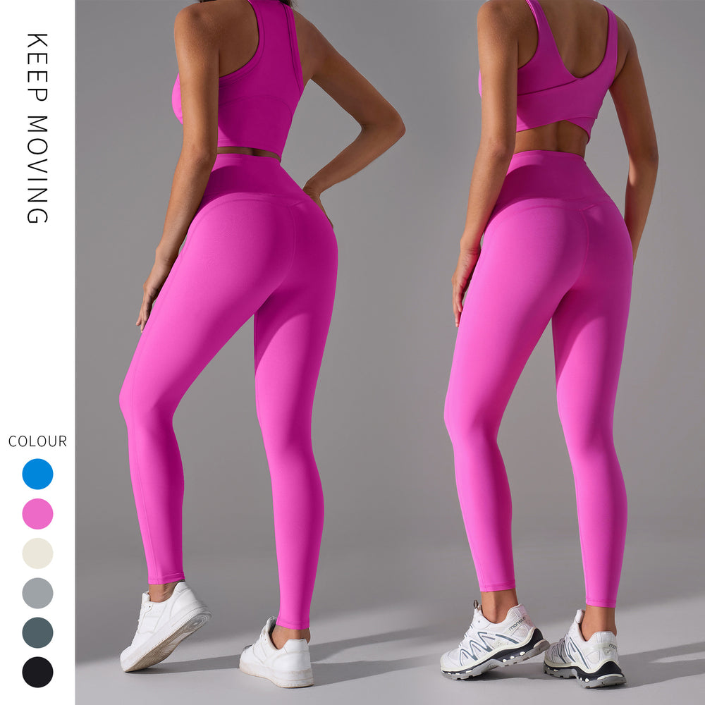 No awkward line peach butt yoga pants, nude feeling, auxiliary breast sports vest, women's fashion fitness yoga wear suit