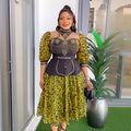 Fashion cross-border export women's clothing plus size african  hot diamond bubble beads waist slimming looklacepatchworkdress