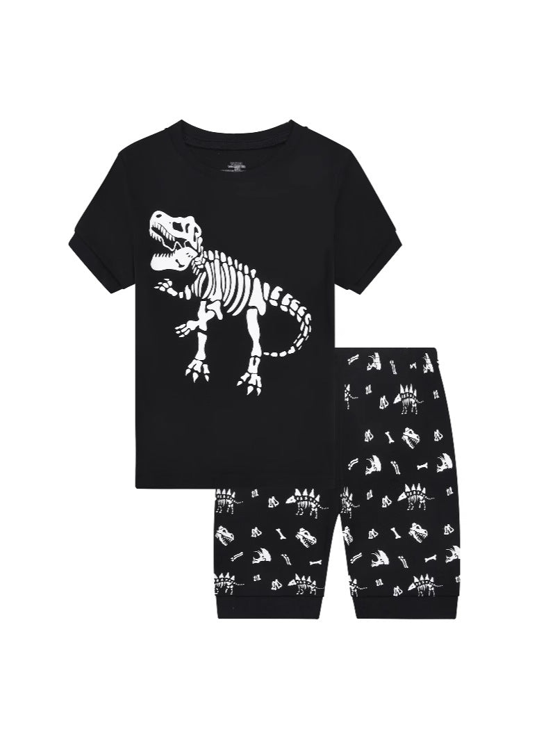 Glow-in-the-dark foreign trade cross-border children's clothing and home wear supply   classic dinosaur short-sleeved shorts suit