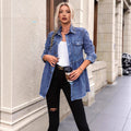 Amazon cross-border fashionexport women's clothing new arrival spring and summer shirt button denim long sleeves lapel denim outwear