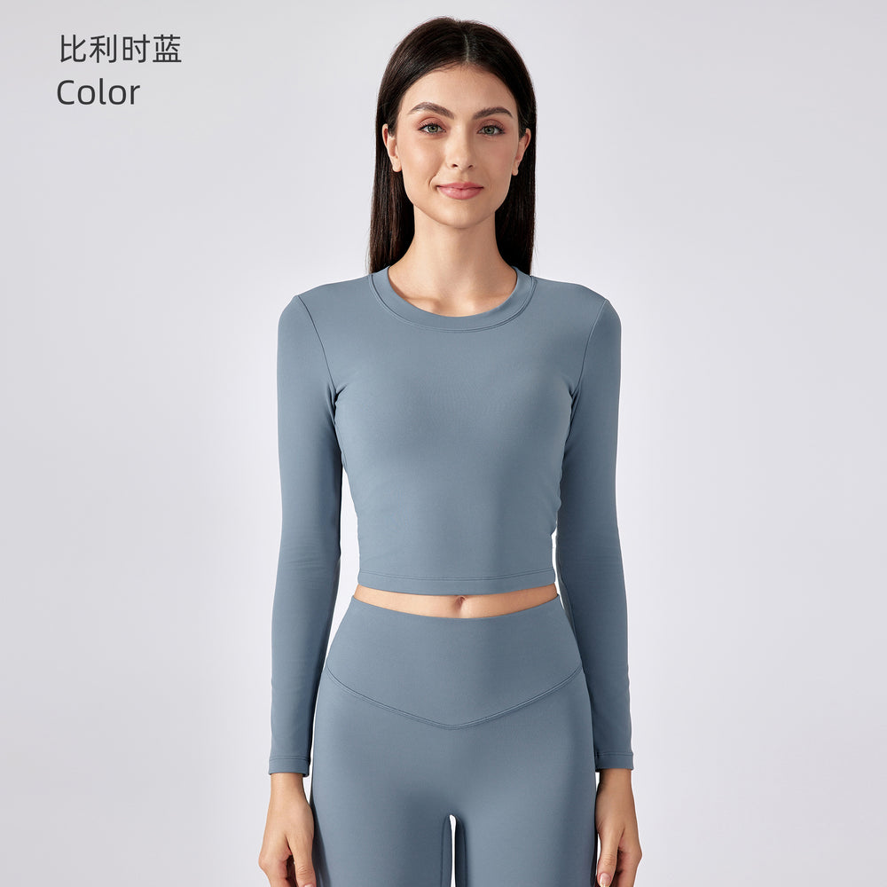 Sexy cutout back yoga top - long sleeve, cropped length with built-in bra pads - perfect for running, fitness, and workouts - daw186