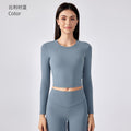 Sexy cutout back yoga top - long sleeve, cropped length with built-in bra pads - perfect for running, fitness, and workouts - daw186
