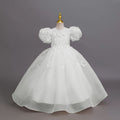 Ready-to-ship children's formal dress: bubble sleeve floral wedding dress, princess party dress for girls