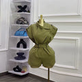 European and american cross-border women's fashion:  summer new arrival - elegant, designer, tie-waist, versatile solid color short jumpsuit