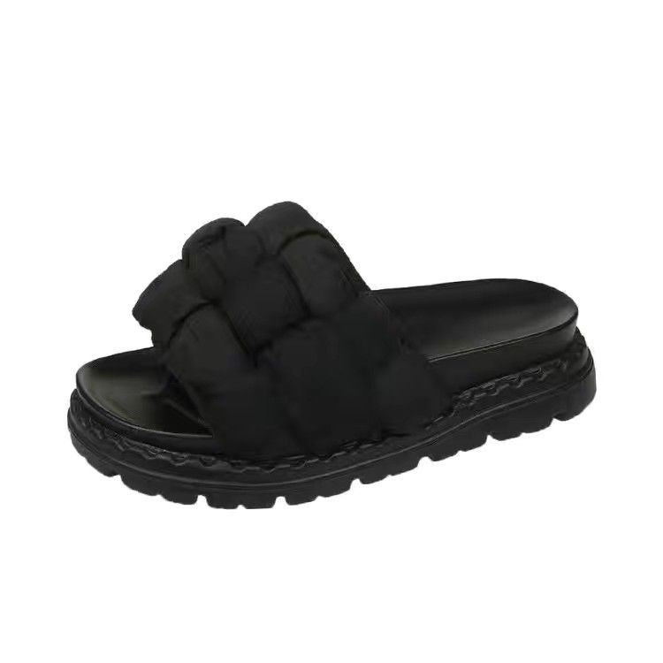 High-end and stylish summer slippers, 's hottest new arrival! featuring a chic, chanel-inspired "bread" design with a chunky platform sole. perfect platform sandals for women this summer