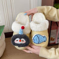 2025 winter new cartoon penguin & fish cotton slippers - thickened, warm, platform sole, detachable cotton slippers for women - wholesale