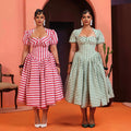 European and american cross-border women's fashion:  summer new arrivals - chic square neck printed striped a-line maxi dress