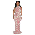 C6895 cross-border   fashion women's solid color sequin halter backless maxi dress
