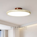 Raw wood style milky white double-layer round ceiling light with walnut wood base - ideal for condo apartments, b&bs, and kids' bedrooms