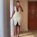 European and american cross-border women's fashion:  summer new arrivals - sexy and elegant deep v-neck sleeveless ruched bodycon mini dress