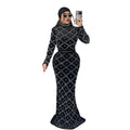 C7618 cross-border   fashion women's elegance hot diamond bubble beads tops long skirt two-piece set