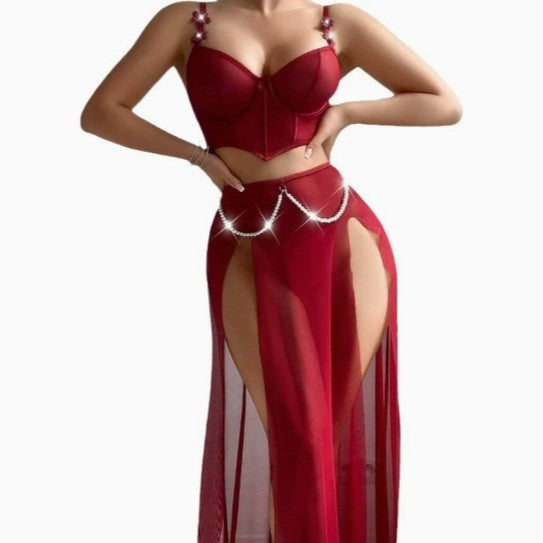new sexy lingerie fishbone sexy temptation see-through mesh push-up lingerie suit for women
