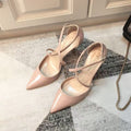2025 summer new sexy pointed toe criss-cross strap pumps, low-cut closed-toe buckle hollow-out high heel sandals