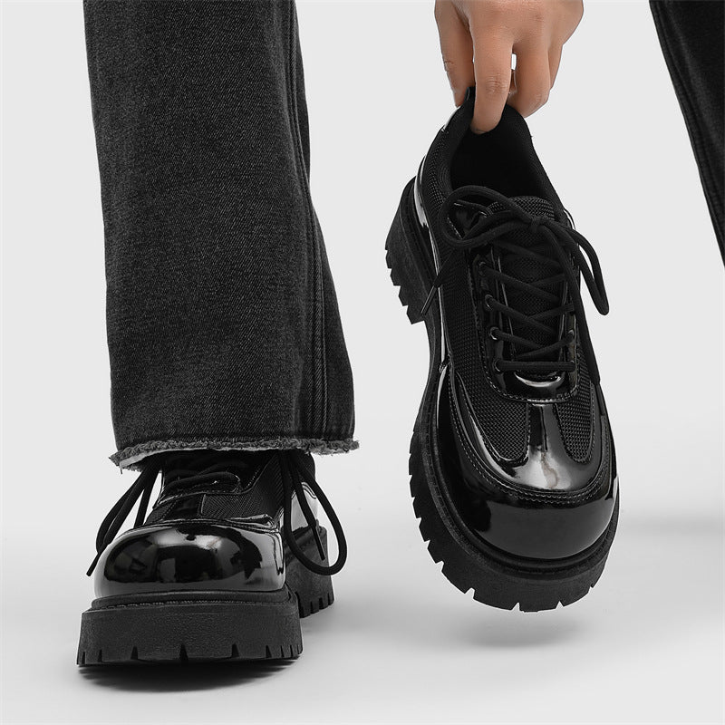 Men's shoes 2026 new spring british style casual low-top martin boots men's leather shoes chunky sole black derby trendy shoes