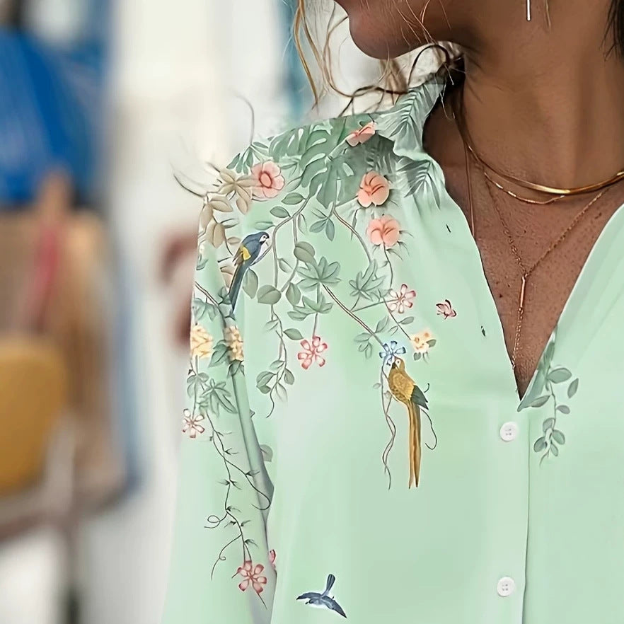 wholesale women's long-sleeved shirts, trendy all-season shirts with popular cross-border print designs, dropshipping available