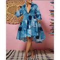 Fashion cross-border independent station  new arrival shirt collar loosefashionprintingdress for women