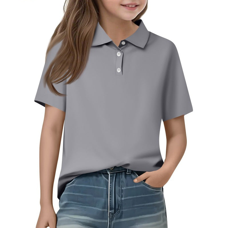 cross-border   kids' everyday casual short-sleeve solid color tops t-shirts polo shirts