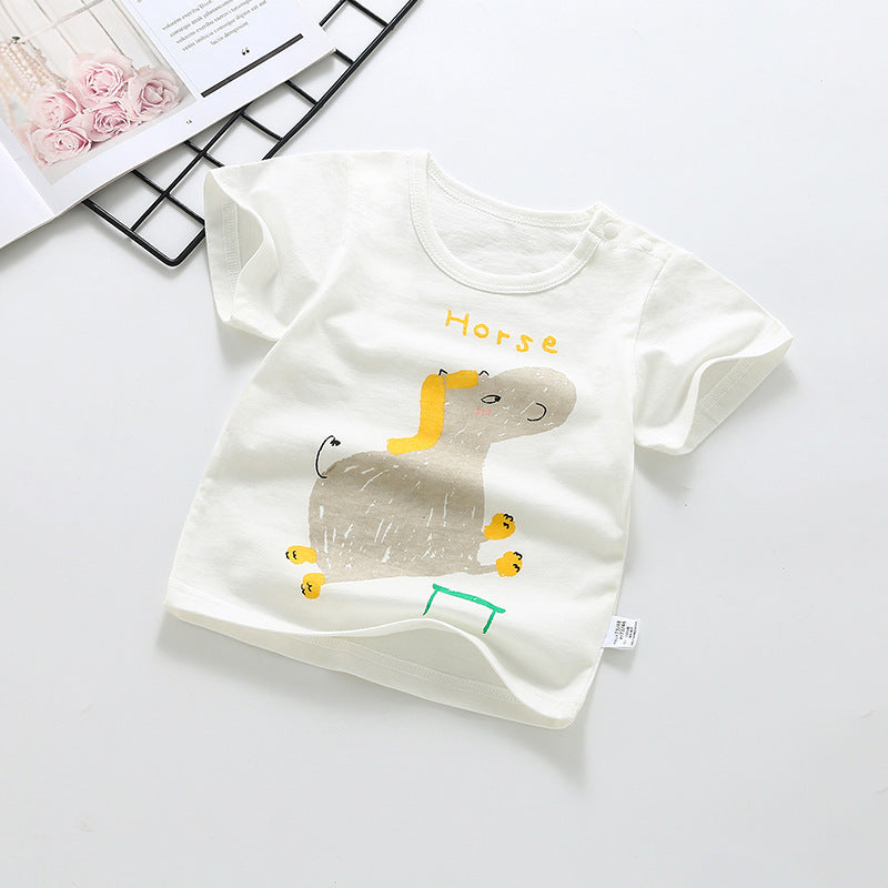 Wholesale baby short-sleeve t-shirts: 100% cotton crew neck printed tops for boys and girls - summer a-grade base layers