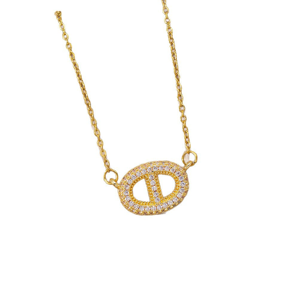 [copper inlaid with zirconium] cross-border hot-selling inlaid pig nose necklace for women, high-end light luxury niche full diamond clavicle chain jewelry